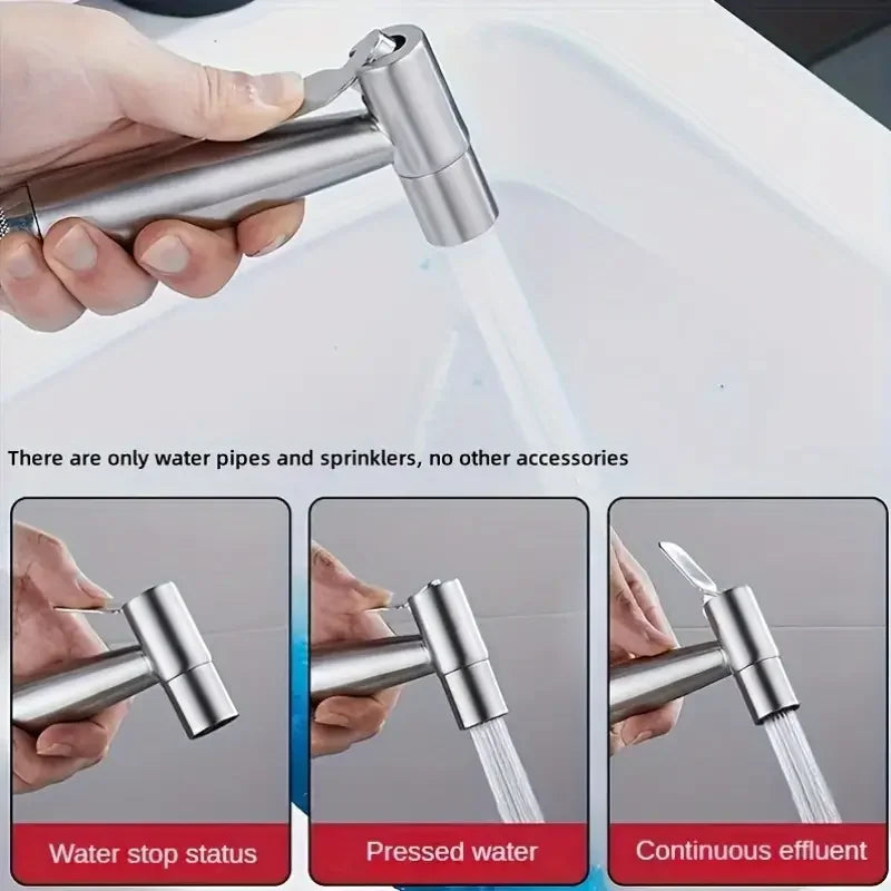 1 Set 304 Stainless Steel Wire Drawing Non-Punching Booster Toilet Spray Gun - Female Washing Device with Small Flower Sprinkler