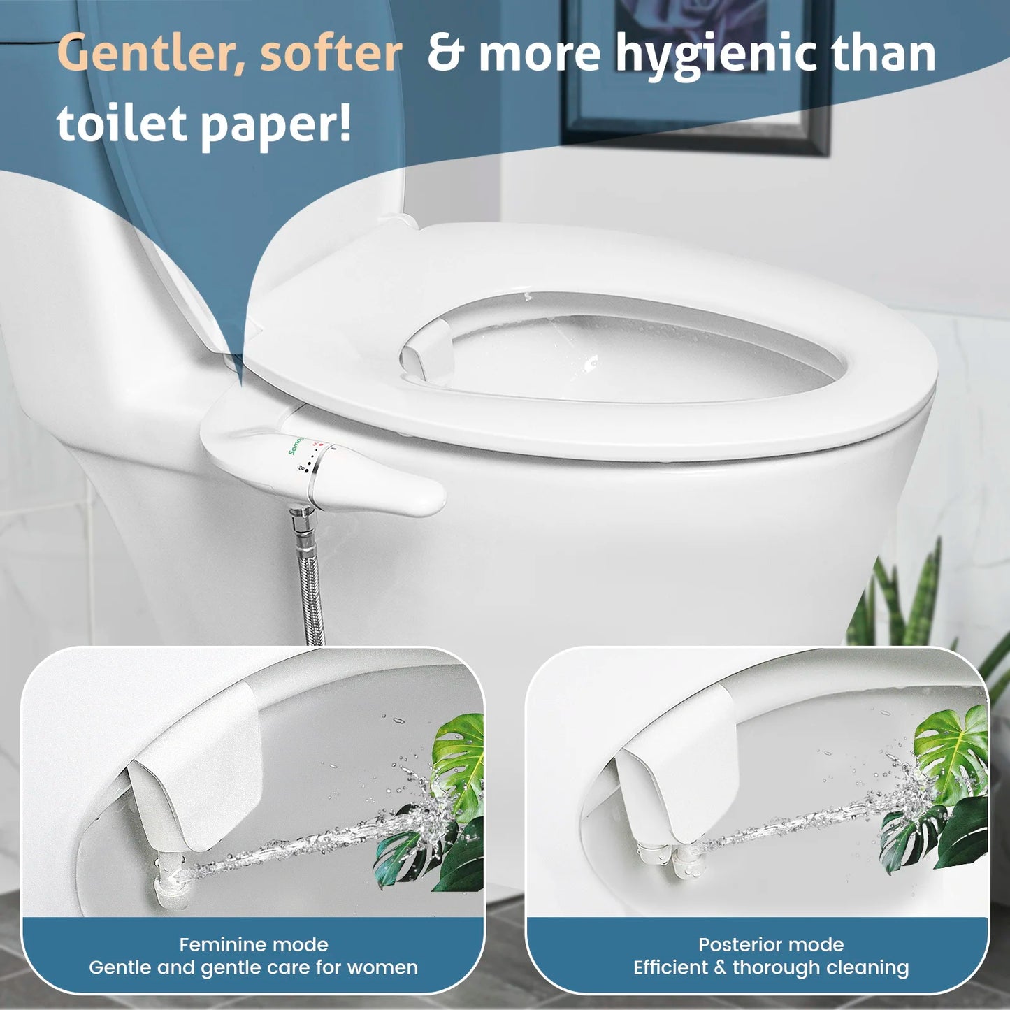 SAMODRA Ultra Slim Bidet Attachment for Toilet Seat - Dual Nozzle, Adjustable Water Pressure, Non-Electric bottom Sprayer