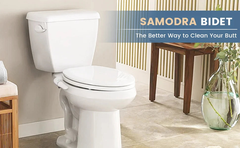 SAMODRA Ultra Slim Bidet Attachment for Toilet Seat - Dual Nozzle, Adjustable Water Pressure, Non-Electric bottom Sprayer