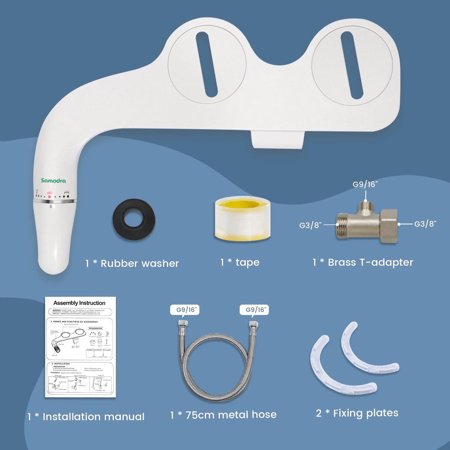 SAMODRA Ultra Slim Bidet Attachment for Toilet Seat - Dual Nozzle, Adjustable Water Pressure, Non-Electric bottom Sprayer
