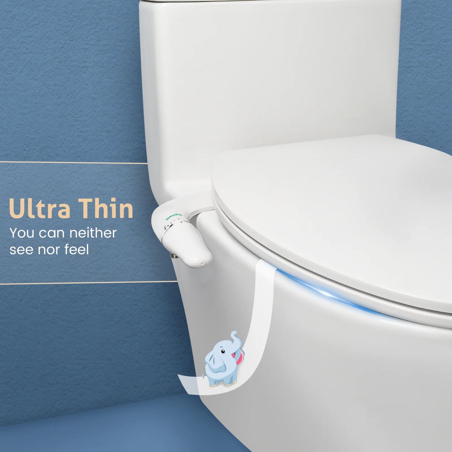 SAMODRA Ultra Slim Bidet Attachment for Toilet Seat - Dual Nozzle, Adjustable Water Pressure, Non-Electric bottom Sprayer