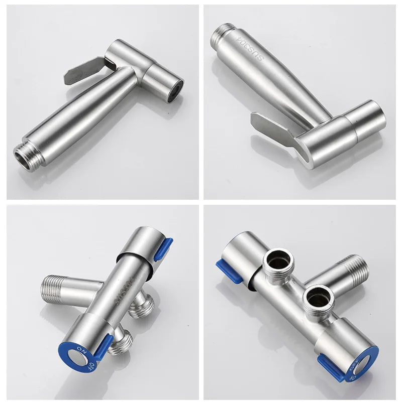 1 Set 304 Stainless Steel Wire Drawing Non-Punching Booster Toilet Spray Gun - Female Washing Device with Small Flower Sprinkler