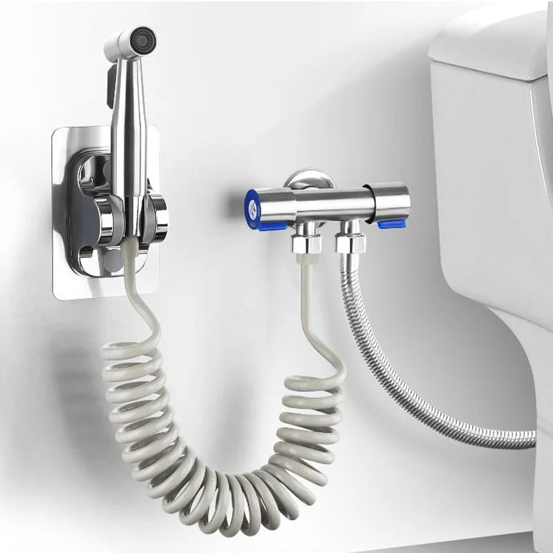 1 Set 304 Stainless Steel Wire Drawing Non-Punching Booster Toilet Spray Gun - Female Washing Device with Small Flower Sprinkler
