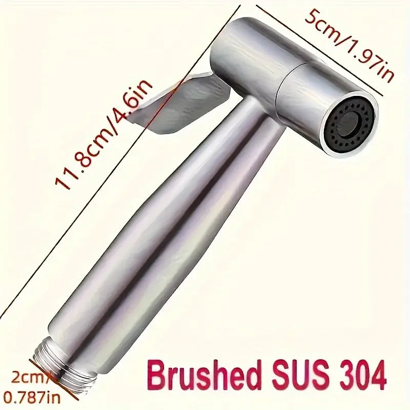 1 Set 304 Stainless Steel Wire Drawing Non-Punching Booster Toilet Spray Gun - Female Washing Device with Small Flower Sprinkler