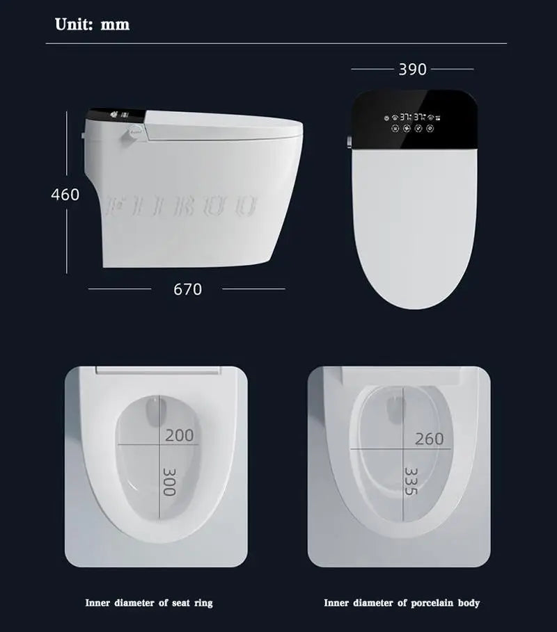 Luxury Smart Toilet Built In Water Tank Toilet Heated Seat Elongated Toilet Blackout Food flush Night Light Built-in Bidet Seat